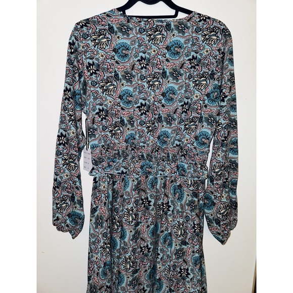 Masala Maxi dress W a blue and white floral V-neck Long-fit sleeves SZ L - Picture 12 of 15